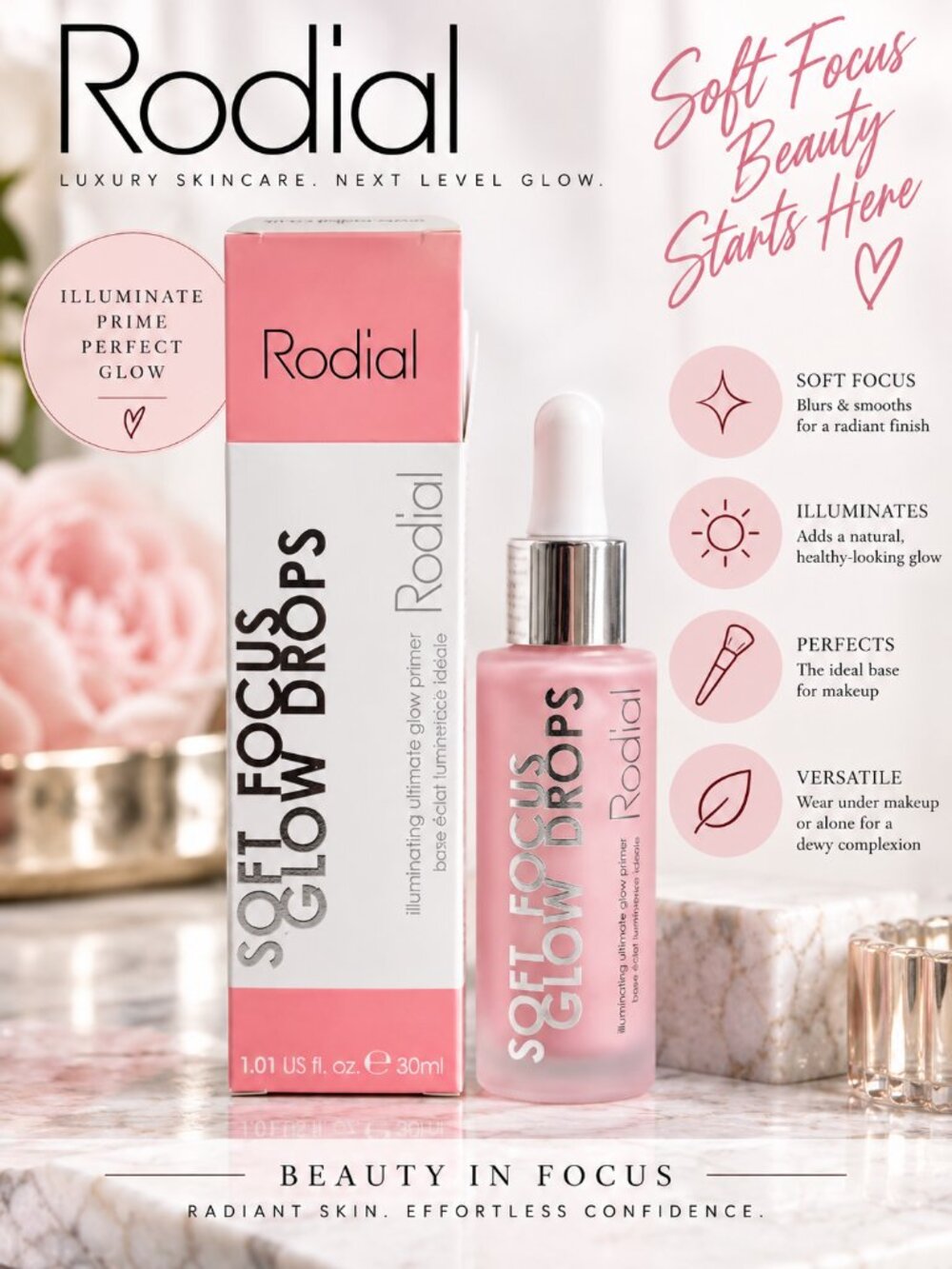 Rodial Soft Focus Glow Drops Illuminating Glow Primer 30ml Full Size New Box